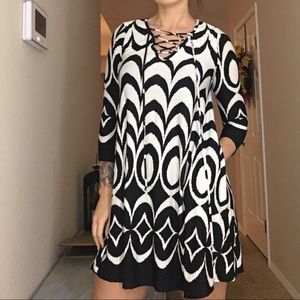 Boutique lightweight Lace up V neck dress